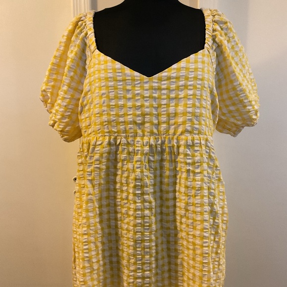 ❤️ Old Navy Yellow Fit & Flare Puff-Sleeve Seersucker All-Day Mini Dress Size L - Picture 4 of 12